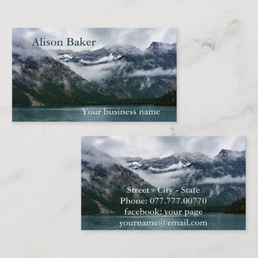 プランゼー湖の霧の中の雪の山 名刺 (正面/裏面)