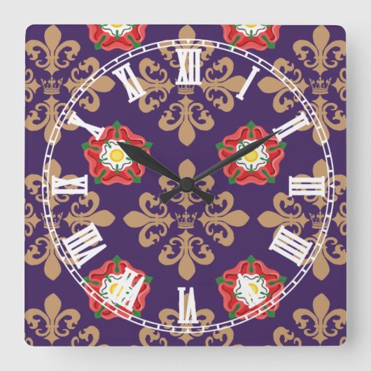 プランタゲネットフルーアパターン スクエア壁時計 (正面)