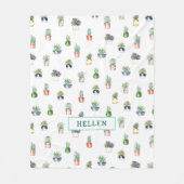 プランターパターンのサボテンの種類 フリースブランケット (正面)