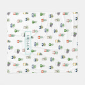 プランターパターンのサボテンの種類 フリースブランケット (正面(横))