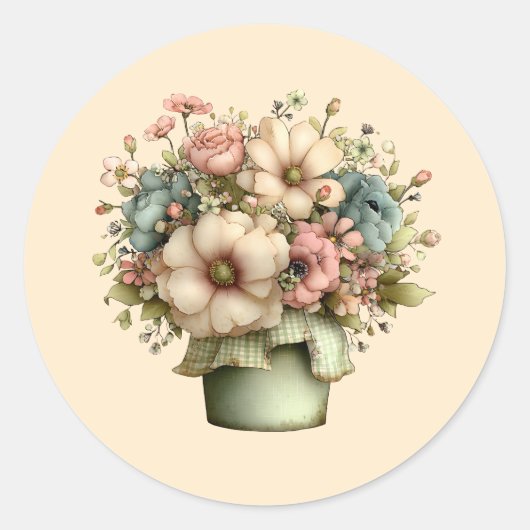 プランター鉢に咲く幻想的な花 かわいい ラウンドシール (正面)