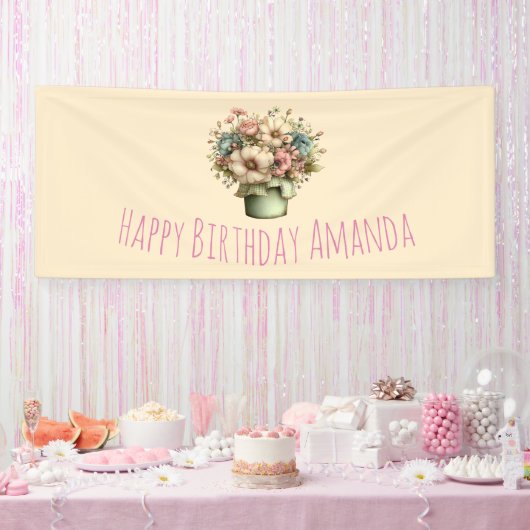 プランター鉢に咲く幻想的な花 誕生日 横断幕 (パーティー)