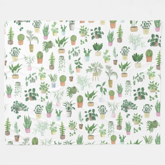 プランティタハウスプラントアンドポットパターン フリースブランケット (正面(横))