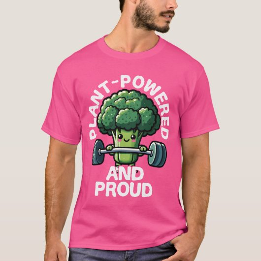 プラントパワード&プラウド ブロッコリー ウェイトリフティング v tシャツ (正面)