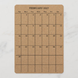 プランナーとジャーナルのための2027年2月カレンダー ノートカード