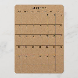 プランナーとジャーナルのための2027年4月カレンダー ノートカード