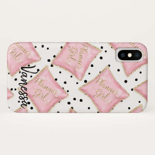 プランナーの女の子のピンクの金ゴールドの枕はパーソナライズに点を打ちます Case-Mate iPhoneケース (裏面(横))