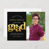 プラン変更の卒業黒金ゴールドタイポグラフィ インビテーションポストカード (正面/裏面)