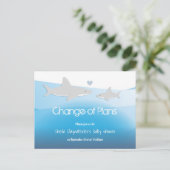プラン変更ブルーシャーク赤ちゃんシャワーのお知らせ インビテーションポストカード (スタンド正面)