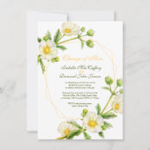 プラン変更 ローズ ウォーターカラー 白 緑のウェディング 招待状 (正面)