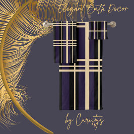 プラ伝統的イド黒、バタークリーム、ダークプラム バスタオルセット