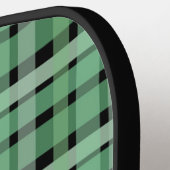 プラ市松模様にイドタータンチェック緑ストライプのオンブラック ピックルボールラケット (左詳細)