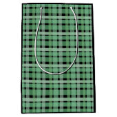 プラ市松模様にイドタータンチェック緑ストライプのオンブラック ミディアムペーパーバッグ (正面)