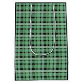 プラ市松模様にイドタータンチェック緑ストライプのオンブラック ミディアムペーパーバッグ (裏面)