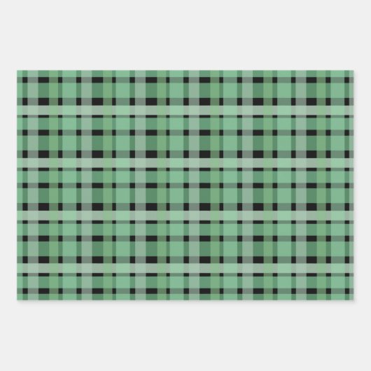 プラ市松模様にイドタータンチェック緑ストライプのオンブラック ラッピングペーパーシート (正面)