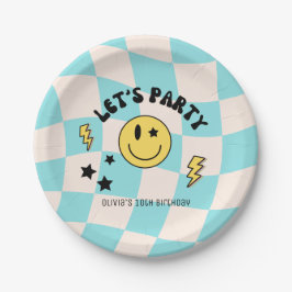 プリっぽいパステルブルーY2Kレトロ誕生日紙皿 ペーパープレート
