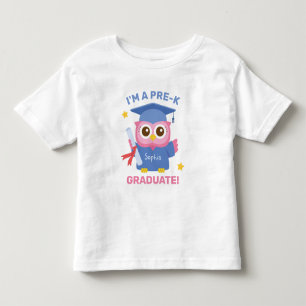 プリケー卒園おめでとう かわいいピンクのフクロウの卒業 トドラーTシャツ