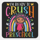 プリスクールの初日ブラックガール新学期 スクエアシール (正面)