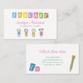 プリスクール先生かわいい鉛筆イラストレーション 名刺 (正面/裏面)