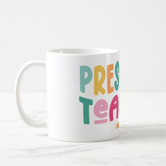 プリスクール先生カラフル文字カスタム コーヒーマグカップ (左)