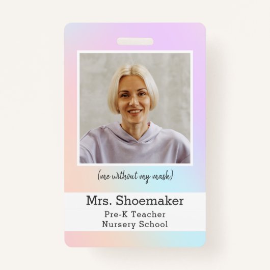 プリスクール先生写真IDバッジ虹ユニコーン バッジ (正面)