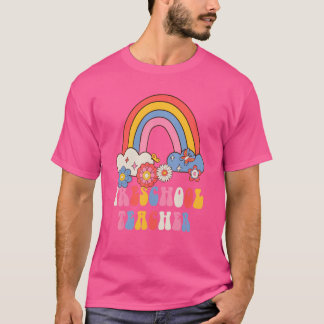 プリスクール先生 学校 レトロ グルービー フラワー レイン Tシャツ