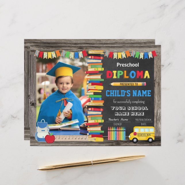 プリスクール卒業証書（写真あり） (正面/裏面インサイチュ)