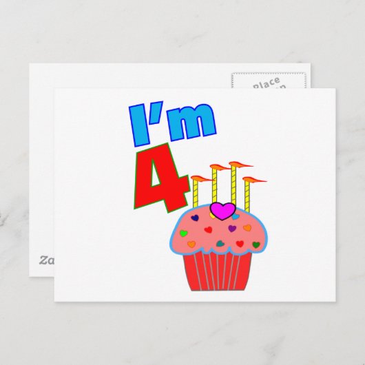 プリスクール誕生日「私4歳」かわいいカップケーキ ポストカード (正面/裏面)