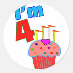 プリスクール誕生日「私4歳」かわいいカップケーキ ラウンドシール