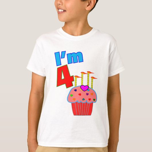 プリスクール誕生日「私4歳」かわいいカップケーキ Tシャツ (正面)