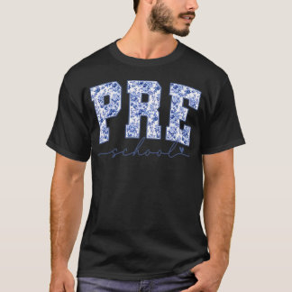 プリスクール ブルーフローラル バックトゥスクール 先生 Tシャツ