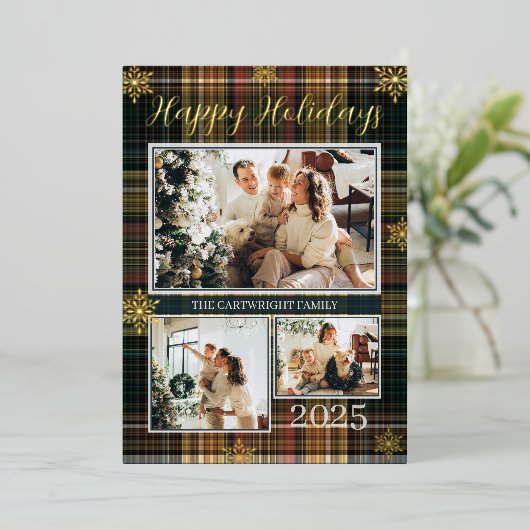 プリッエレガントドフォーマルファミリー写真ハッピーホリデー 箔招待状 (立ち正面)