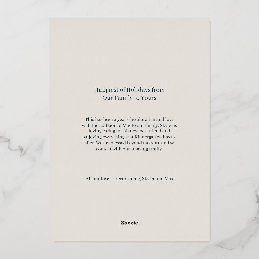 プリッエレガントドフォーマルファミリー写真ハッピーホリデー 箔招待状 (裏面)