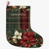 プリッエレガントド&ポインセチア名クリスマスホリデー ラージクリスマスストッキング (正面)