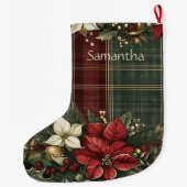 プリッエレガントド&ポインセチア名クリスマスホリデー ラージクリスマスストッキング (裏面)