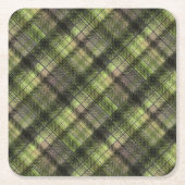 プリッドスコットランドタータンチェックグリーンブラッククラシック スクエアペーパーコースター (正面)