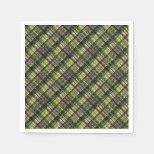 プリッドスコットランドタータンチェックグリーンブラッククラシック スタンダードカクテルナプキン (正面)