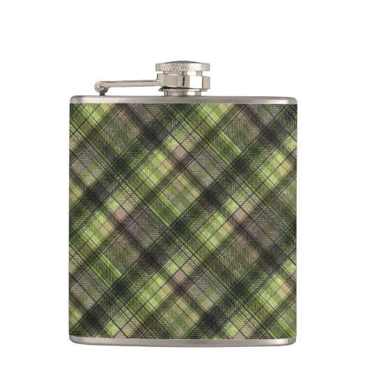 プリッドスコットランドタータンチェックグリーンブラッククラシック フラスク (正面)