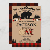 プリッドベアーランバージャックボーイズ1歳の誕生日招待状 招待状 (正面/裏面)