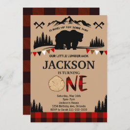 プリッドベアーランバージャックボーイズ1歳の誕生日招待状 招待状
