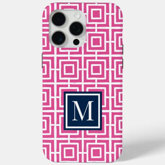 プリッピー スクエア ラティス モノグラム - ピンク & ネイビー Case-Mate iPhoneケース (裏面)