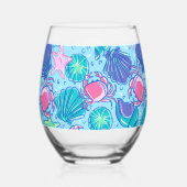 プリッピー ビーチ ピンク カニの殻 ステムなしワイングラス (正面)