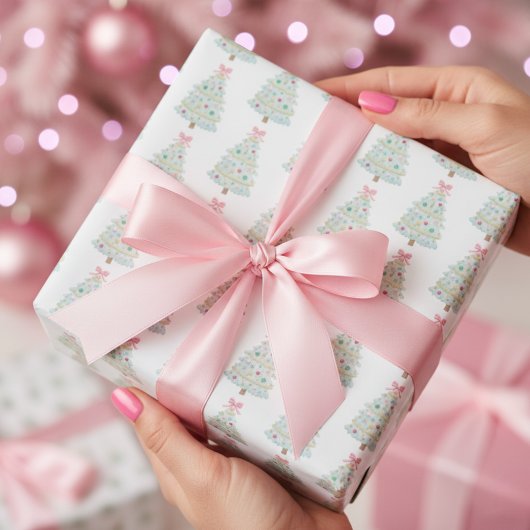 プリッピー ピンク パステル クリスマスツリー ラッピングペーパー
