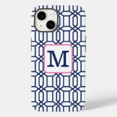 プリッピー ブルー オクタゴン パターン / ネイビー モノグラム ホワイト Case-Mate iPhoneケース (裏面)