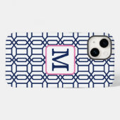 プリッピー ブルー オクタゴン パターン / ネイビー モノグラム ホワイト Case-Mate iPhoneケース (裏面 (横))