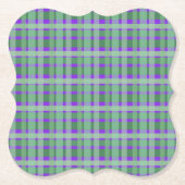 プリッ市松模様にドタータンチェックグリーンストライプオンパープル ペーパーコースター (正面)