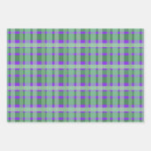 プリッ市松模様にドタータンチェックグリーンストライプオンパープル ラッピングペーパーシート (正面2)