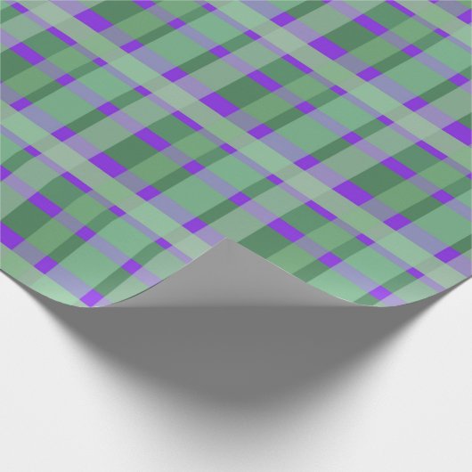 プリッ市松模様にドタータンチェックグリーンストライプオンパープル ラッピングペーパー (角)