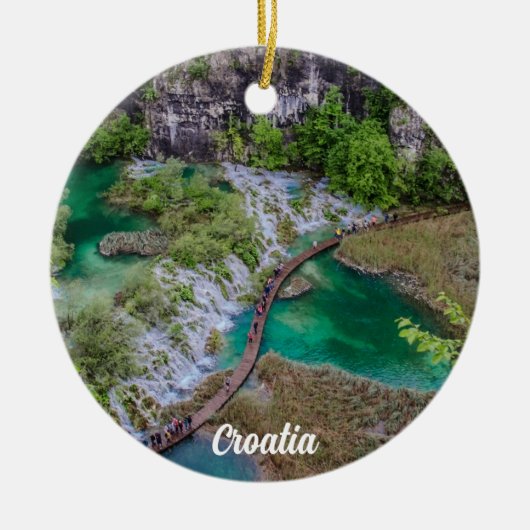 プリツヴィツェ湖公園の滝の滝の滝 セラミックオーナメント (正面)