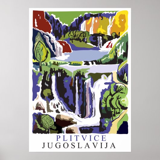 プリツヴィツェ滝、ヴィンテージ旅行ポスター ポスター (正面)